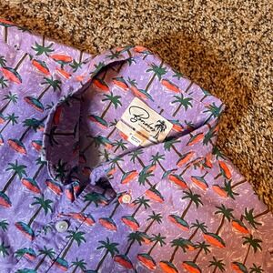 Bonobos Mens Palm Tree Print Short Sleeve Button‎ Down Shirt - Purple